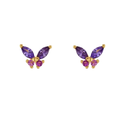 18K Gold Marquis Cut Turquoise CZ 925 Sterling Silver Butterfly Stud Earrings untuk Wanita