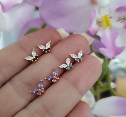 18K Gold Marquis Cut Turquoise CZ 925 Sterling Silver Butterfly Stud Earrings untuk Wanita
