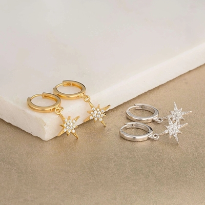 Starburst Earrings Gold Plated Hoop 925 Earrings Gold Plated Hoop Kecil