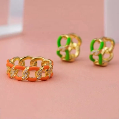 925 Sterling Perak Twist Ring emas Lapisan Enamel Wanita'S engagement bands