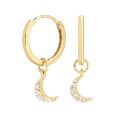 Dangle Moon Hoop Earrings 925 Perak untuk Wanita Perhiasan Berlapis Emas 18K