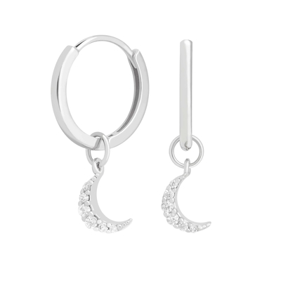 Dangle Moon Hoop Earrings 925 Perak untuk Wanita Perhiasan Berlapis Emas 18K