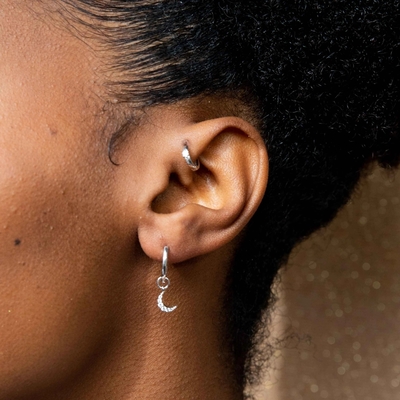 Dangle Moon Hoop Earrings 925 Perak untuk Wanita Perhiasan Berlapis Emas 18K