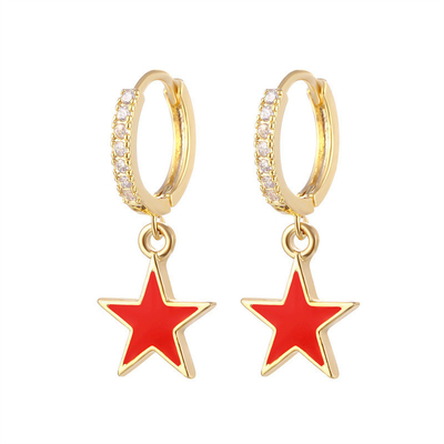 Earrings Enamel Bintang Hoop Berwarna-warni Earrings Perak 925 Sterling Asli