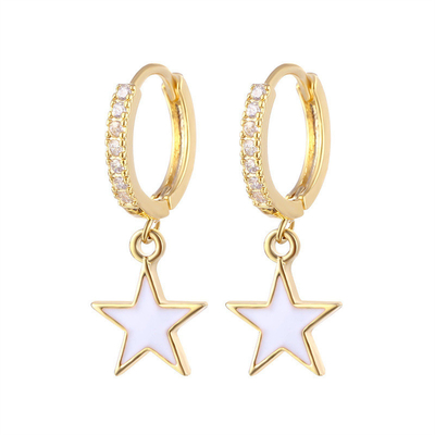 Earrings Enamel Bintang Hoop Berwarna-warni Earrings Perak 925 Sterling Asli