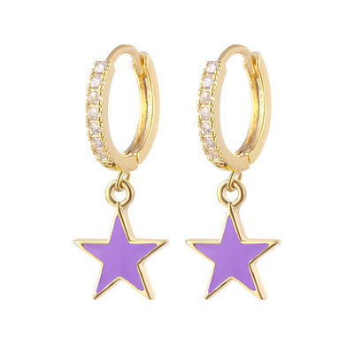 Earrings Enamel Bintang Hoop Berwarna-warni Earrings Perak 925 Sterling Asli