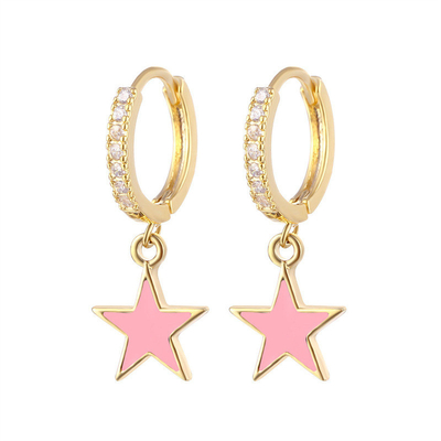 Earrings Enamel Bintang Hoop Berwarna-warni Earrings Perak 925 Sterling Asli