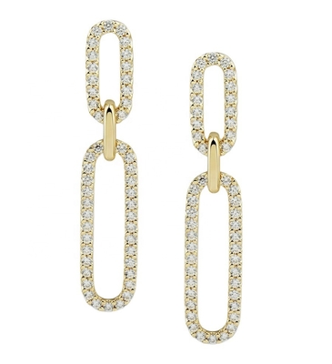 White Cubic CZ 18K Gold Plating Pave Link Drop Earrings Wanita Fashion Perhiasan