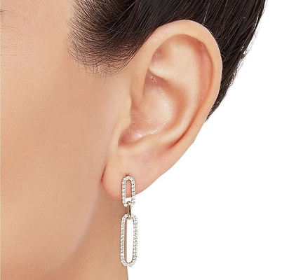 White Cubic CZ 18K Gold Plating Pave Link Drop Earrings Wanita Fashion Perhiasan