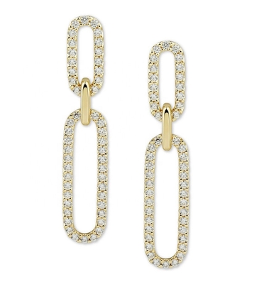 White Cubic CZ 18K Gold Plating Pave Link Drop Earrings Wanita Fashion Perhiasan