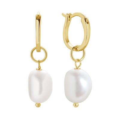 925 Sterling Perak 18K Plating Emas Perahu Tawar Mutiara Hoop Earrings untuk Wanita Gaya Trendi