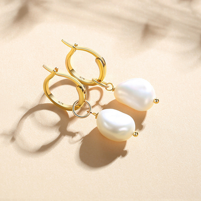 925 Sterling Perak 18K Plating Emas Perahu Tawar Mutiara Hoop Earrings untuk Wanita Gaya Trendi