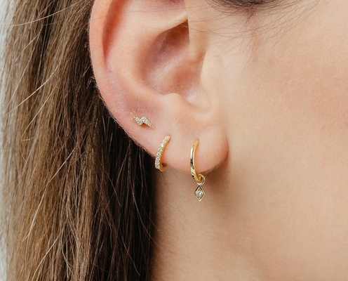 Opsi Batu Warna Trendy 18k Emas Asli Plated Hoop Dangle Earring di 925 Sterling Perak