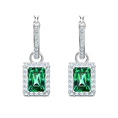Green CZ Diamond 925 Sterling Silver Classic Hoop Earrings mewah untuk mode wanita