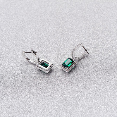 Green CZ Diamond 925 Sterling Silver Classic Hoop Earrings mewah untuk mode wanita