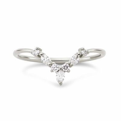 Cincin tumpukan berbentuk V dengan Around dan Marquise White CZ dalam Perak 925 Sterling