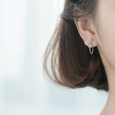 925 Sterling Silver CZ Diamond Gold Plated Eye Stud Earrings for Women Perak/Purba