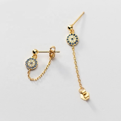 925 Sterling Silver CZ Diamond Gold Plated Eye Stud Earrings for Women Perak/Purba