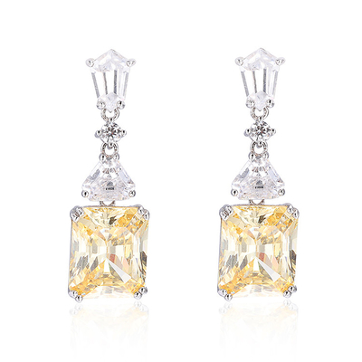 Kuning CZ Drop Earrings Putih Emas Lapisan 925 Kubik Zirconia Drop Earrings
