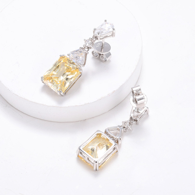 Kuning CZ Drop Earrings Putih Emas Lapisan 925 Kubik Zirconia Drop Earrings