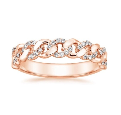 Micron Pave CZ 18K emas dilapisi stacking Chain Link 925 Sterling Perak Wanita cincin