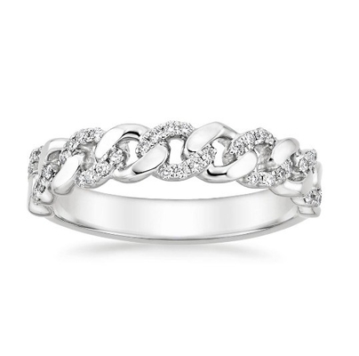 Micron Pave CZ 18K emas dilapisi stacking Chain Link 925 Sterling Perak Wanita cincin