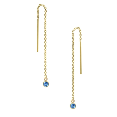 925 Sterling Perak Hanya 18K Gold Plated Wanita Bezel Drop Chain Threader Earring