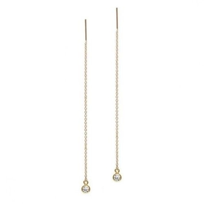 925 Sterling Perak Hanya 18K Gold Plated Wanita Bezel Drop Chain Threader Earring