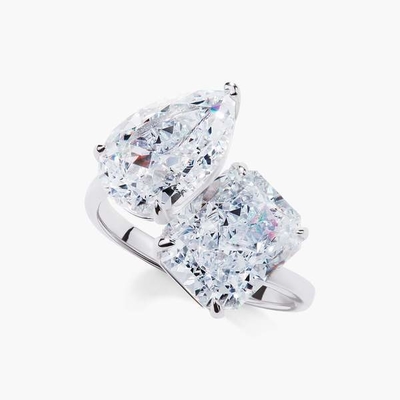 925 Sterling Perak Dua Batu Cincin Pertunangan Dengan Pengaturan Prong Dan Batu CZ Putih