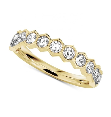 US5-US11 Honeycomb Wedding Band Plated Gold 925 Sterling Silver Ring