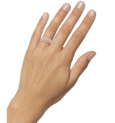 3 Piece Pave Ring Set Rhodium Plated Wave Ring Perak Sterling