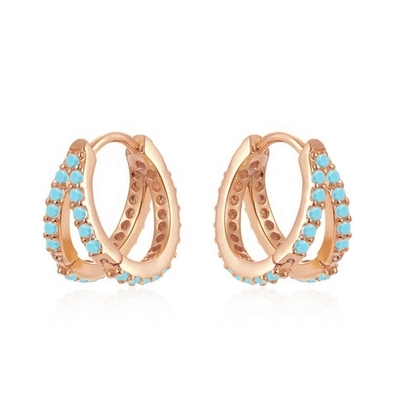 Rhodium Plating Double Turquoise 925 Sterling Silver Cubic Zirconia Earring untuk Wanita