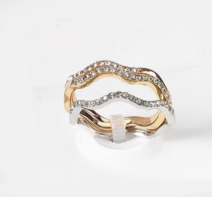 3 Piece Pave Ring Set Rhodium Plated Wave Ring Perak Sterling