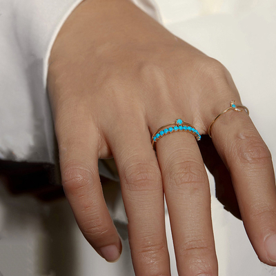 Perhiasan Custom Half Turquoise Gold Plated tahan lama halus 925 Perak cincin Fashion