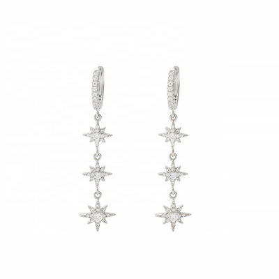 Perhiasan emas 925 Perak Brazil Starburst Earrings Dangle Hoop panjang untuk wanita