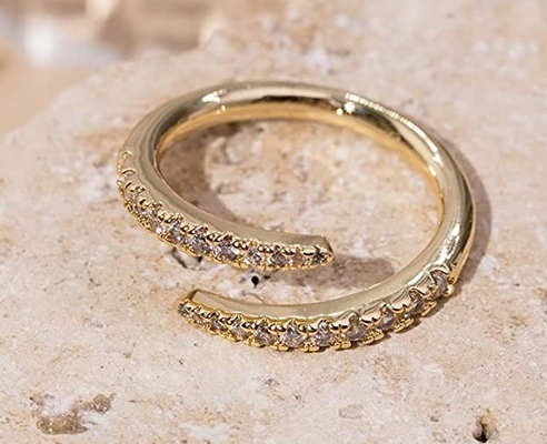 14K Plated Gold Cubic Zirconia Open Twist Eternity Band Ring ECO Friendly