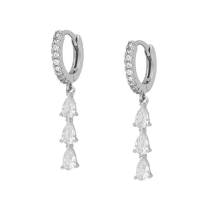 Earrings Dangle Panjang Kubic Zircon di 18K Gold Plated Hoops