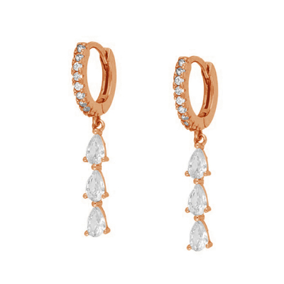 Earrings Dangle Panjang Kubic Zircon di 18K Gold Plated Hoops