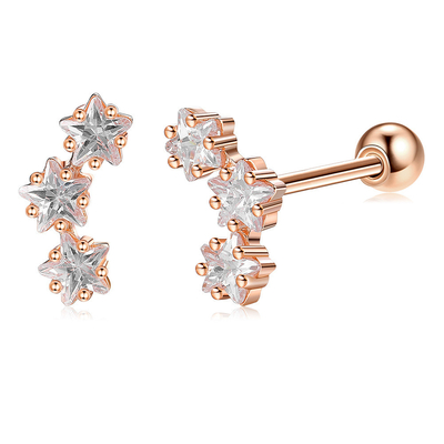 18K Gold Plated 925 Sterling Silver Star Kubic Zirconia Stud Earrings untuk Wanita Aksesoris