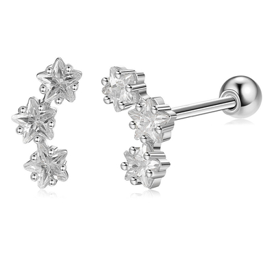 18K Gold Plated 925 Sterling Silver Star Kubic Zirconia Stud Earrings untuk Wanita Aksesoris