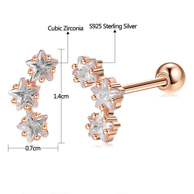 18K Gold Plated 925 Sterling Silver Star Kubic Zirconia Stud Earrings untuk Wanita Aksesoris