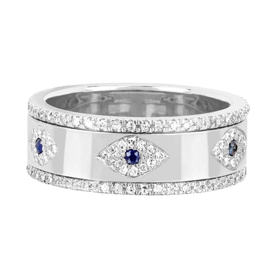 Blue Sapphire White CZ Eye Wanita Eternity Band Kuningan Eternity Ring Untuk Wanita