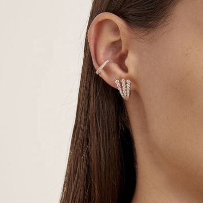 18K Plating Emas 925 Sterling Perak Pave CZ Wanita Huggie Earrings Gaya klasik
