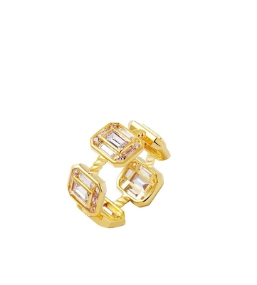 Emerald Putih CZ Wanita Eternity Band Baguette 18K Emas 925 Sterling Perak Cincin