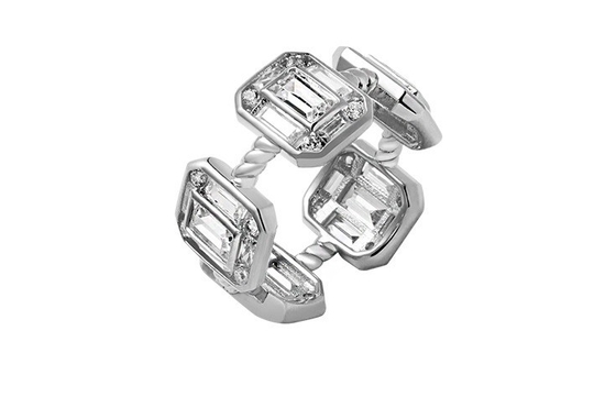 Emerald Putih CZ Wanita Eternity Band Baguette 18K Emas 925 Sterling Perak Cincin
