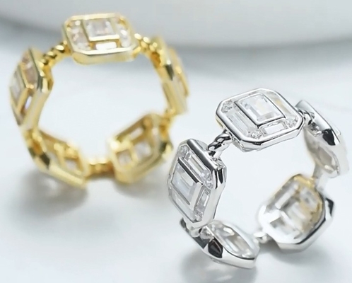Emerald Putih CZ Wanita Eternity Band Baguette 18K Emas 925 Sterling Perak Cincin