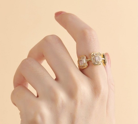 Emerald Putih CZ Wanita Eternity Band Baguette 18K Emas 925 Sterling Perak Cincin
