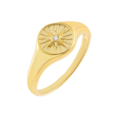 Custom Sterling Silver Signet Ring Wanita 18K Emas Wanita Signet Ring