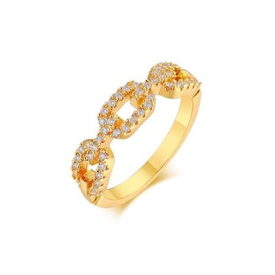 925 Sterling Silver Curb Link Chain Ring 18K Wanita Kubic Zirconia Cincin