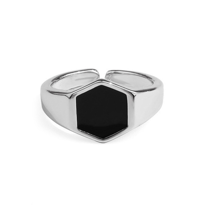 14K Gold Plated Black Agate Cuff Rings dalam 925 Perak untuk individu yang sadar gaya